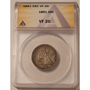 1891 Seated Liberty Quarter VF20 ANACS Toned